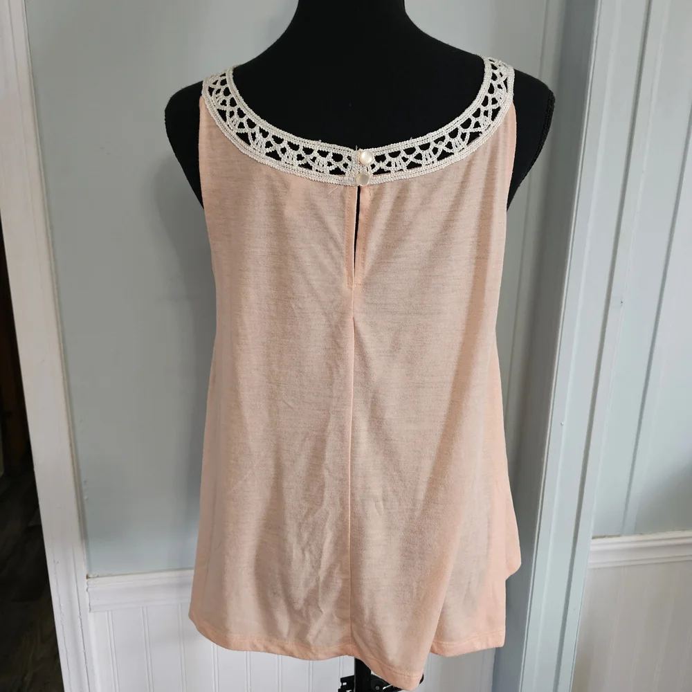 True Freedom Peach Sleeveless Top with Crochet Detail